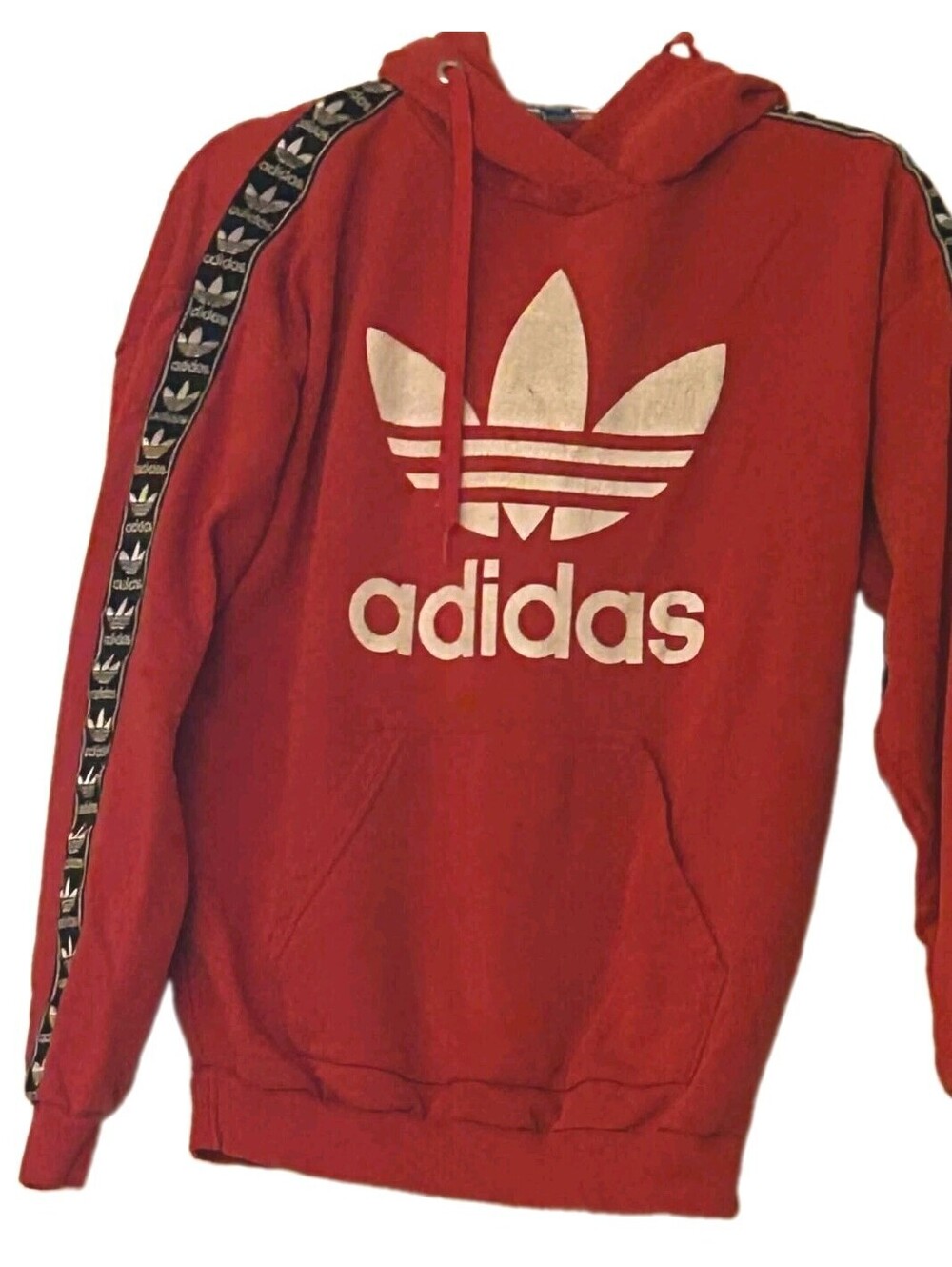 Adidas Originals Trefoil Tape Hoodie Red Orange Women Size XS Cracking Graphics